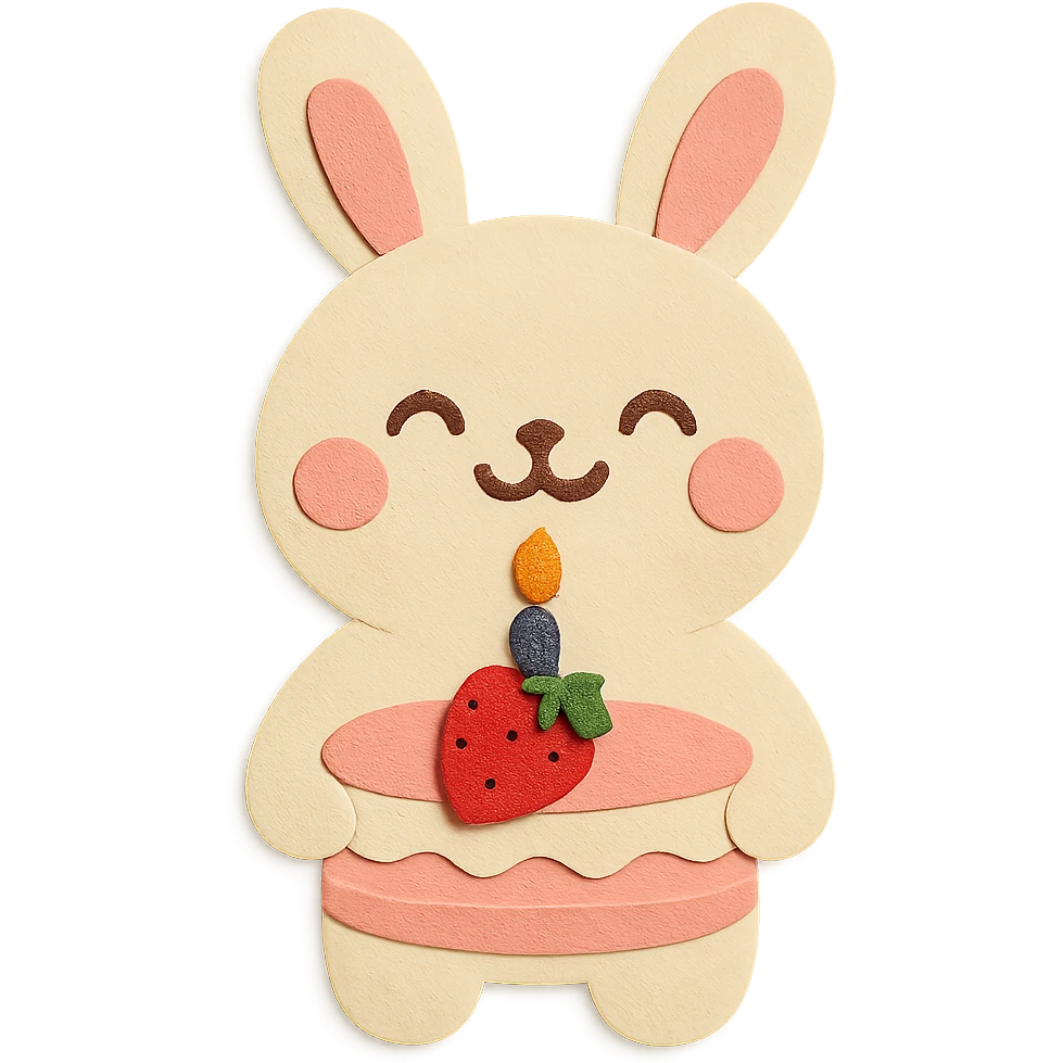 Make the bunny look happy with a big cute smile, and change the cake to have only 1 candle emoji