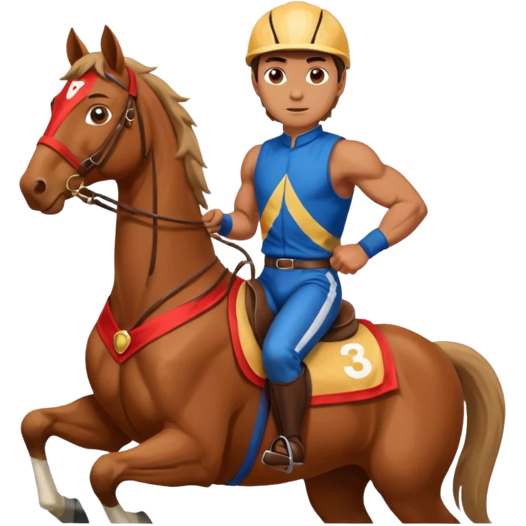 man riding horse wearing racing cloth emoji