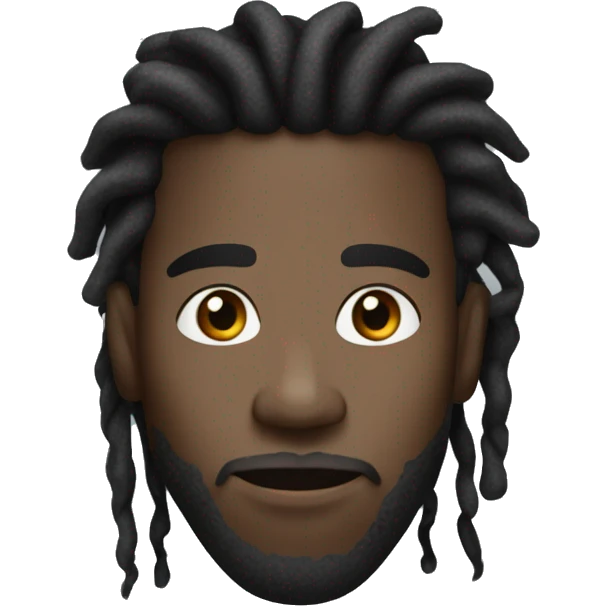 Black guy with dreadlocks, faint moustace, a silver chain, dark brown eyes, a straight face, and sharp eyebrows  emoji