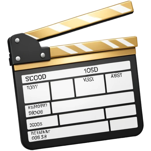 stylized clapperboard with shiny gold upper part and white lower part, diagonal striped pattern emoji