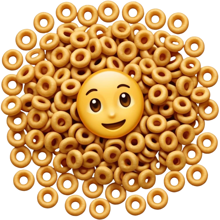 small scatter of dry breakfast cereal loops or flakes in golden brown tones, crisp and lightly textured, soft lighting, subtle shadows, emoji scale emoji