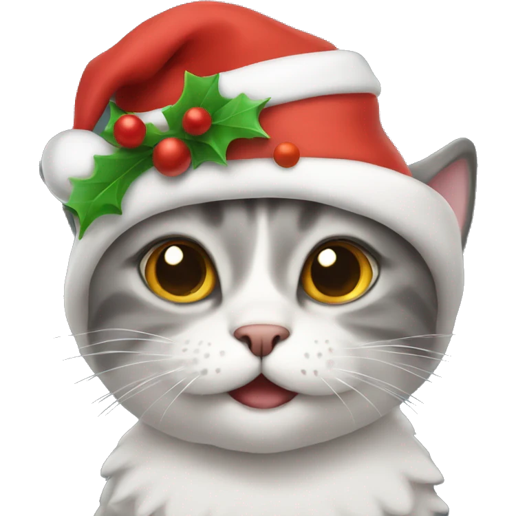 cat wearing a Christmas hat emoji
