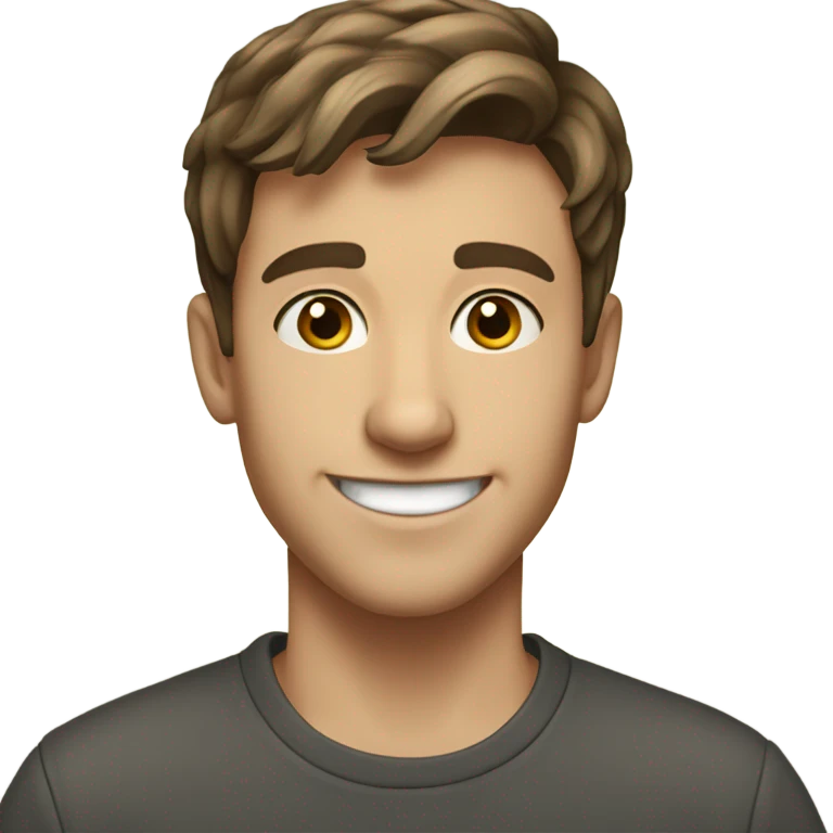caucassian young man with short brown hair smiles  emoji