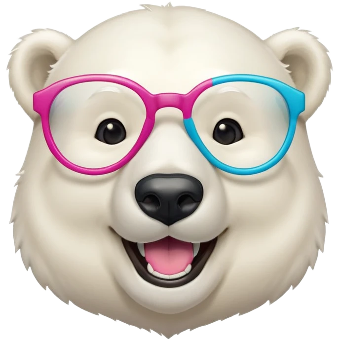 laughing polar bear headshot wearing oversized colorful glasses emoji