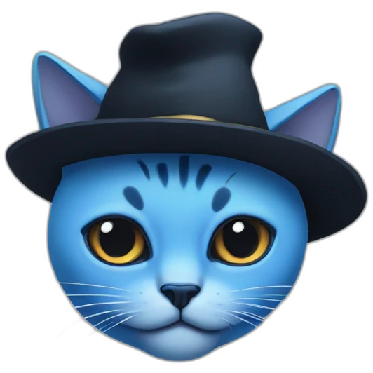 blue cat face with full black eyes and shroom hat emoji