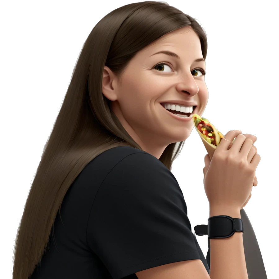 smiling girl enjoying her meal emoji