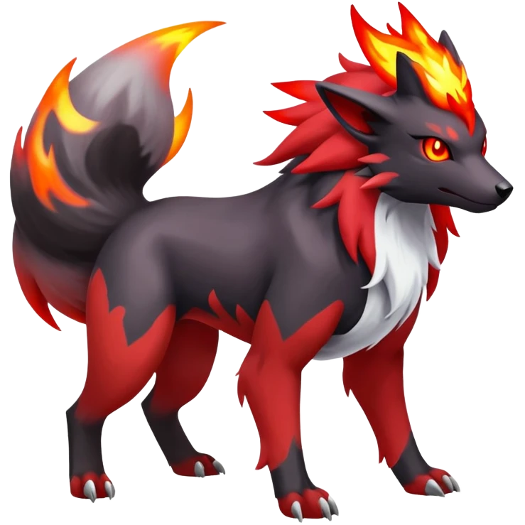 Shiny Exotic Excessive Mysterious Houndoom-Mightyena-Zorua-Zoroark-Zangoose-Pokémon-Fakémon-hybrid-creature (full body) emoji