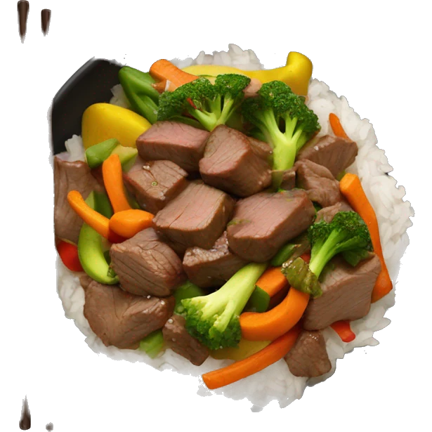 beef stir fry with vegetables and rice in a bowl emoji