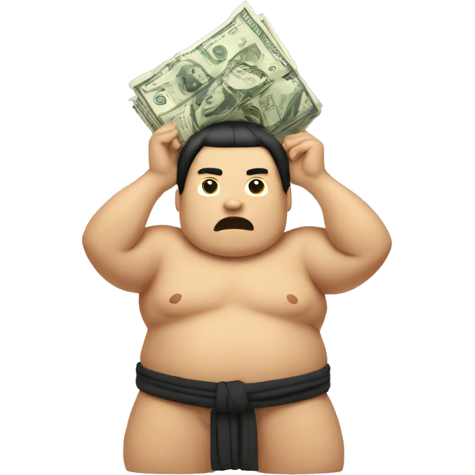 Sumo wrestler holding a bundle of money above his head emoji
