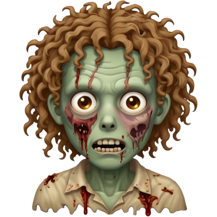 um zombie com cabelo cacheado meio castanho bagunçado  emoji