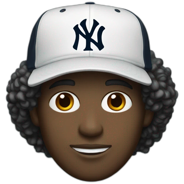20yo black and curly hair white man with a MacBook and a yankees cap emoji