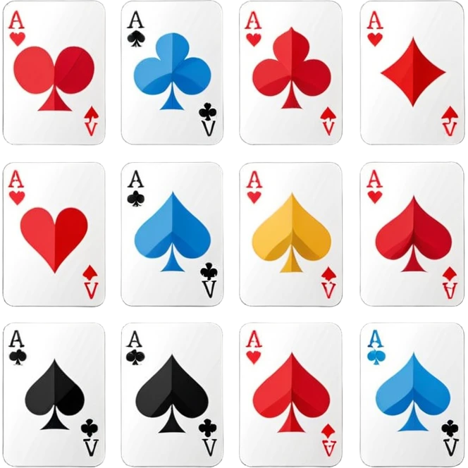 Minimalistic flat vector icon, iOS style, thin black contour on white background. Deck of abstract cards fanned out, each with simple symbols. Clean, no text, no shadows emoji