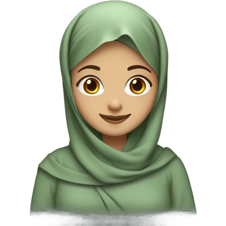girl wearing a long sage green abaya. Smiling and with sage green hijab  emoji