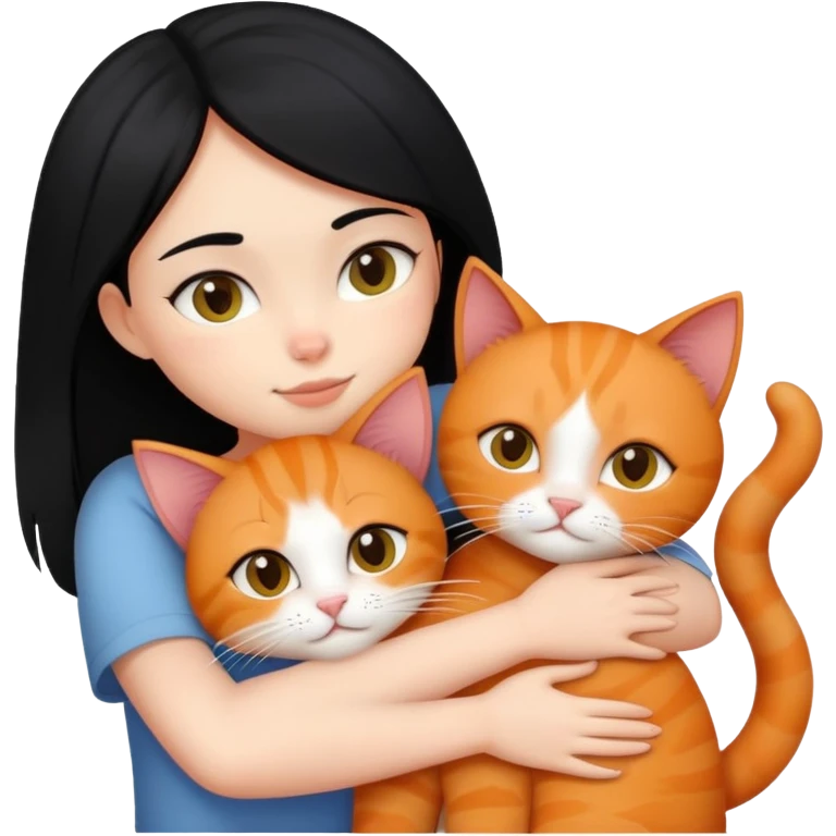 A black-haired girl hugs a ginger cat and A black cat emoji