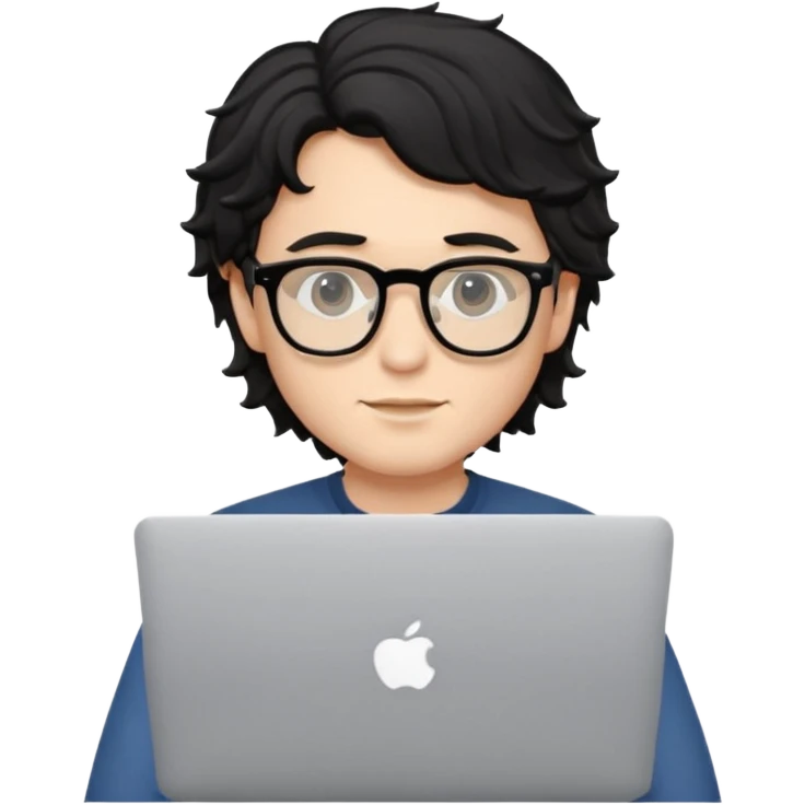 guy with wavy black hair and skin tone a little bit white and glasses, with a macbook emoji