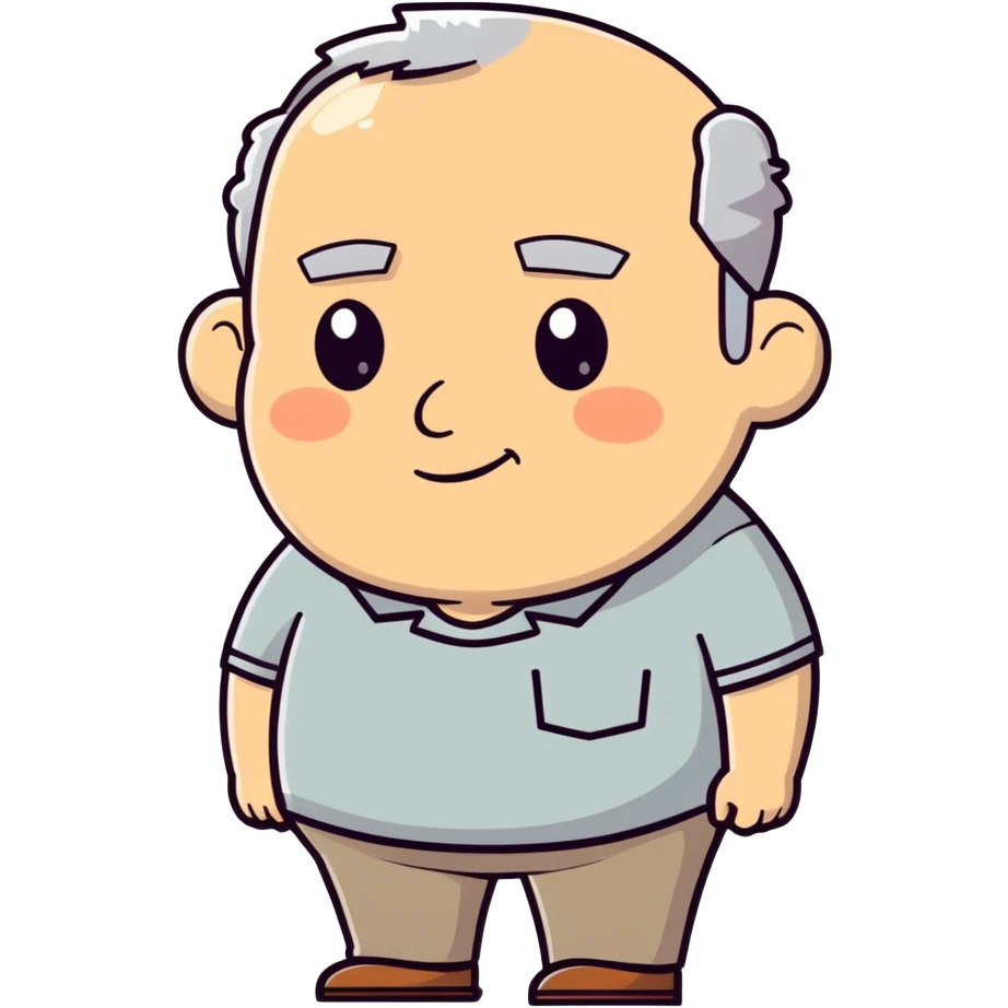 Middle aged balding tan dude with grey hair and slightly chubby emoji