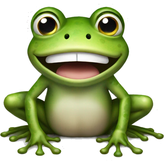 FROG, cut  smile with open mouth, front facing, sitting, small emoji