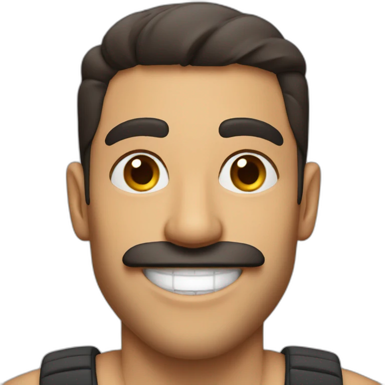 athletic middle eastern guy with a big smile and a mustache emoji