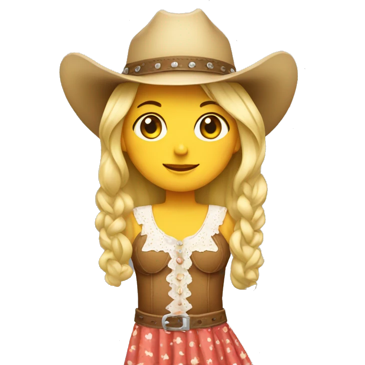 blonde girl wearing a cowgirl hat with a sun dress on. emoji