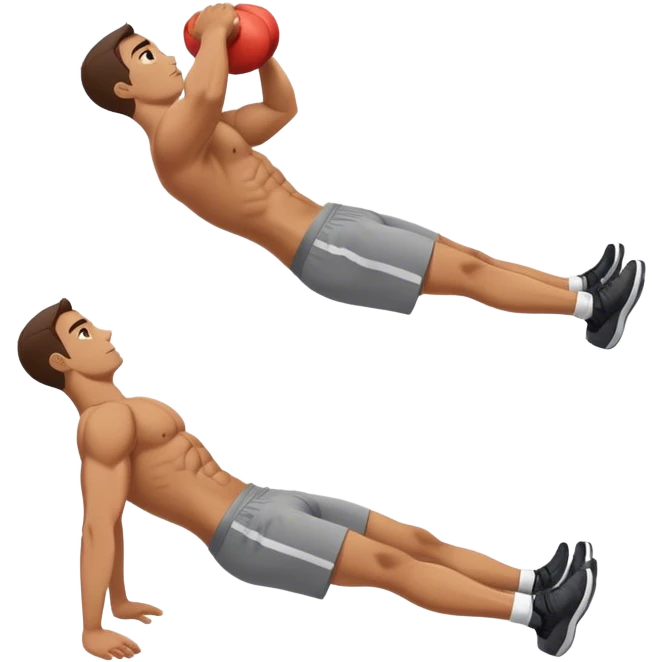 side-view of guy doing decline abdominal Crunches with sixpack emoji
