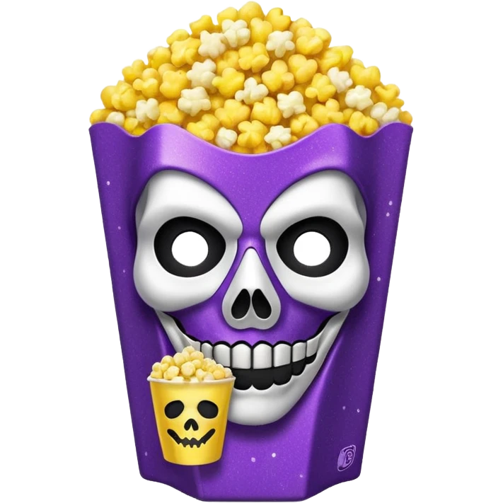 Glitter purple and yellow popcorn with ghostface mask in packaging emoji