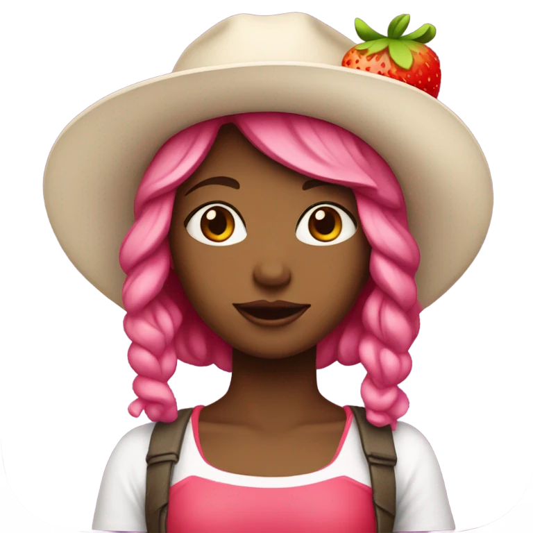 white gurl, pink hair, strawberry hat emoji
