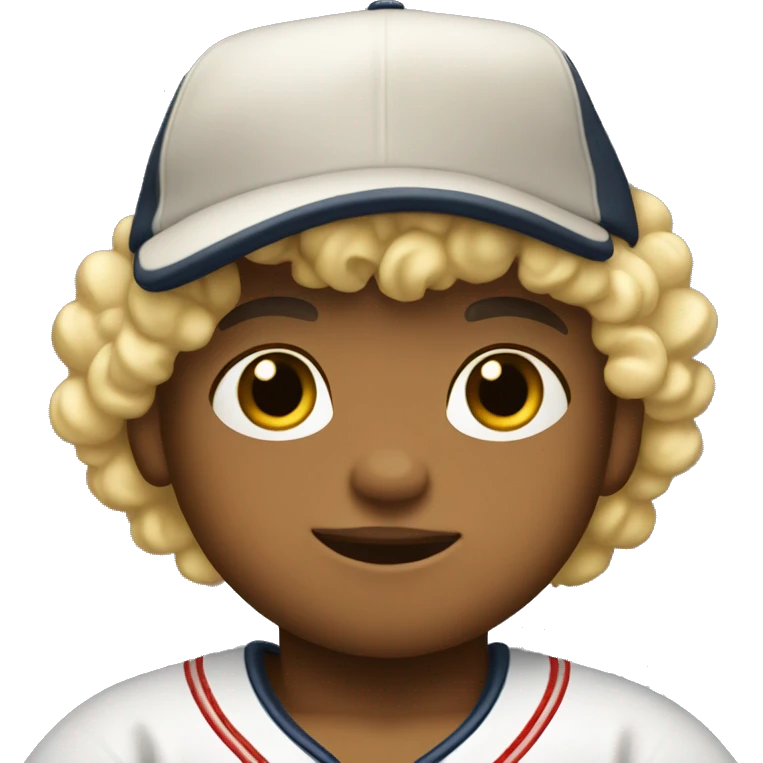Blond Baby dude with curly hair and baseball cap emoji