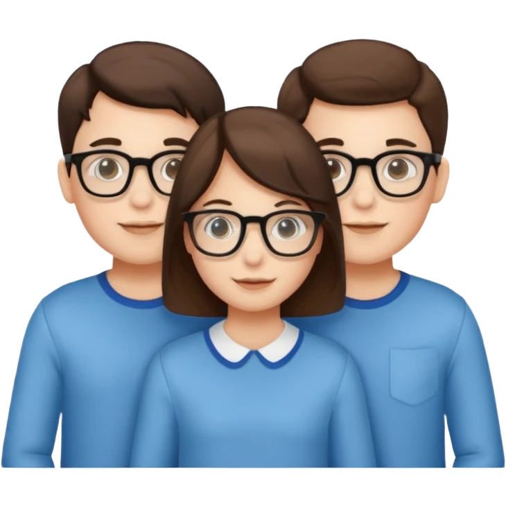 Triplets, one girl, two boys with glasses emoji