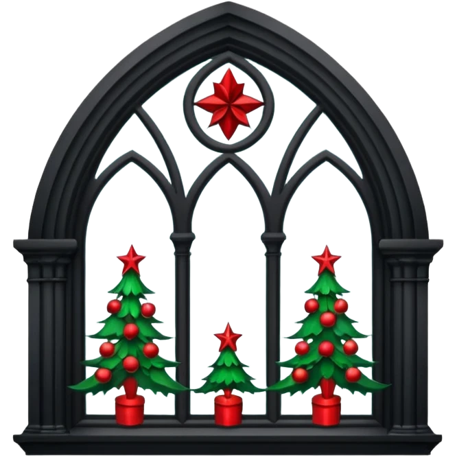 Black gothic architecture window with Christmas garland emoji