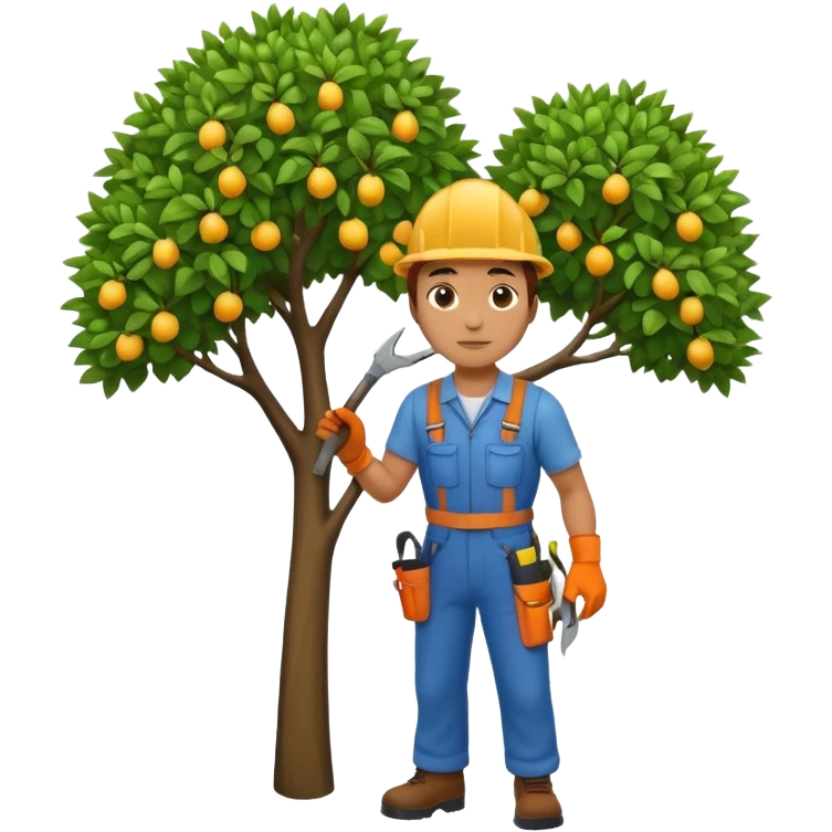 Landscaping company worker, pruning a tree, full body emoji
