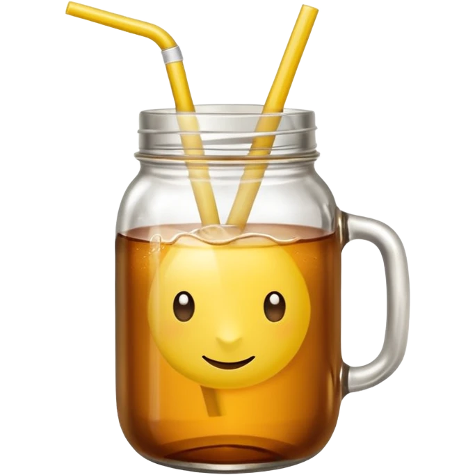 mason jar without any straws, 2d, in google emoji style, no face, simple with little shading, mason jar with ice lemon tea but no lemons and no ice visible.  emoji