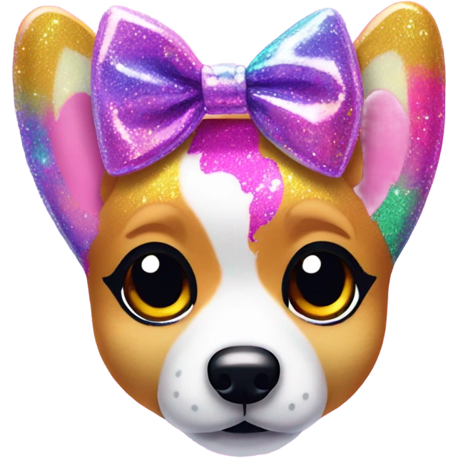 Lisa frank glitter corgi with bows on head emoji
