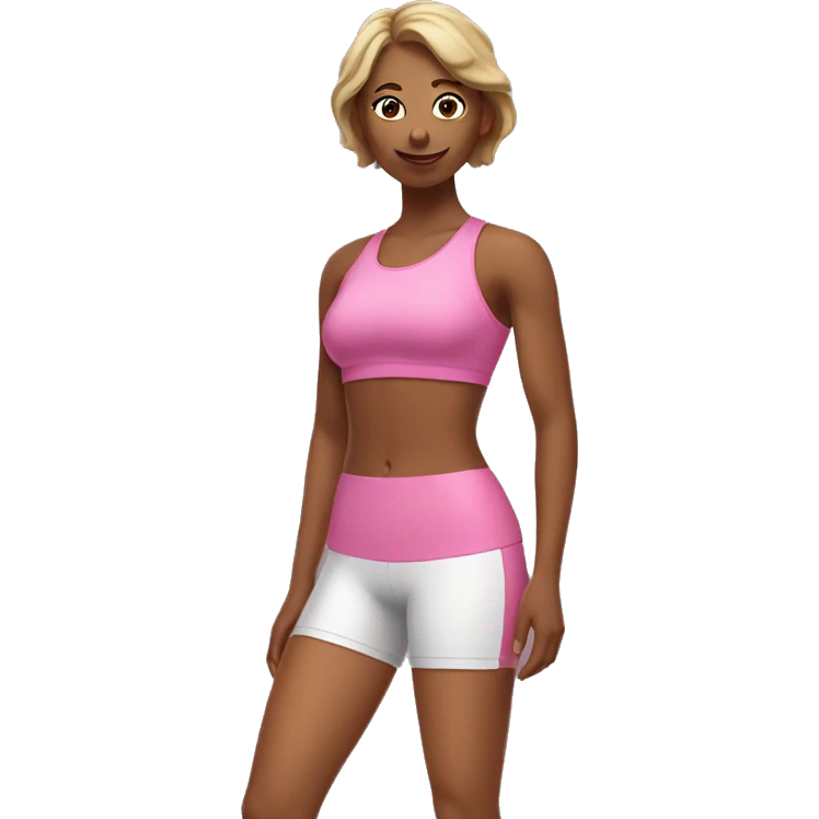 Pilates girl in pink gym bra and shorts emoji