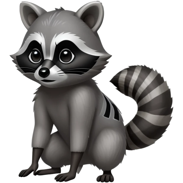 Cinematic-Raccoon-Realistic-Full-Body-Standingon all fours-Emoji – Tail flicking lazily, head tilted dramatically, thick grey fur with a signature black mask, sharp and alert ears, simplified yet realistic focused features, highly detailed, glowing with an almost sarcastic glow. emoji