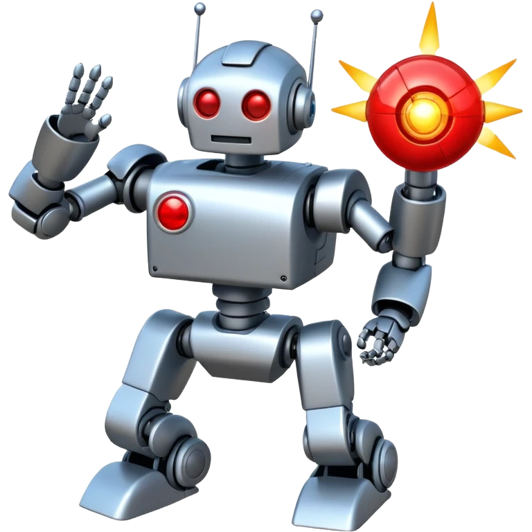 robot being hit with a red beam by a flying robot emoji