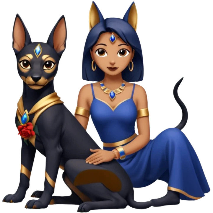  Short-eared Black lapis rose gold beautiful woman lap anubis puppy floor statue posed  emoji