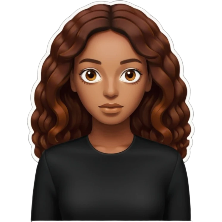 Solange long dark auburn hair, black outfit emoji