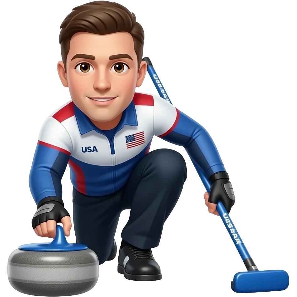 USA Olympic Male Curling with blue stone and broom emoji
