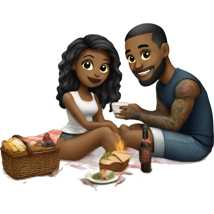 Romantic picnic date for beautiful tattooed couple emoji