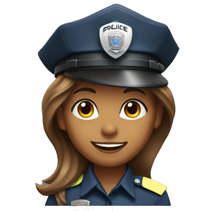 A police woman, brown skin., long hair, happy, with police hat emoji
