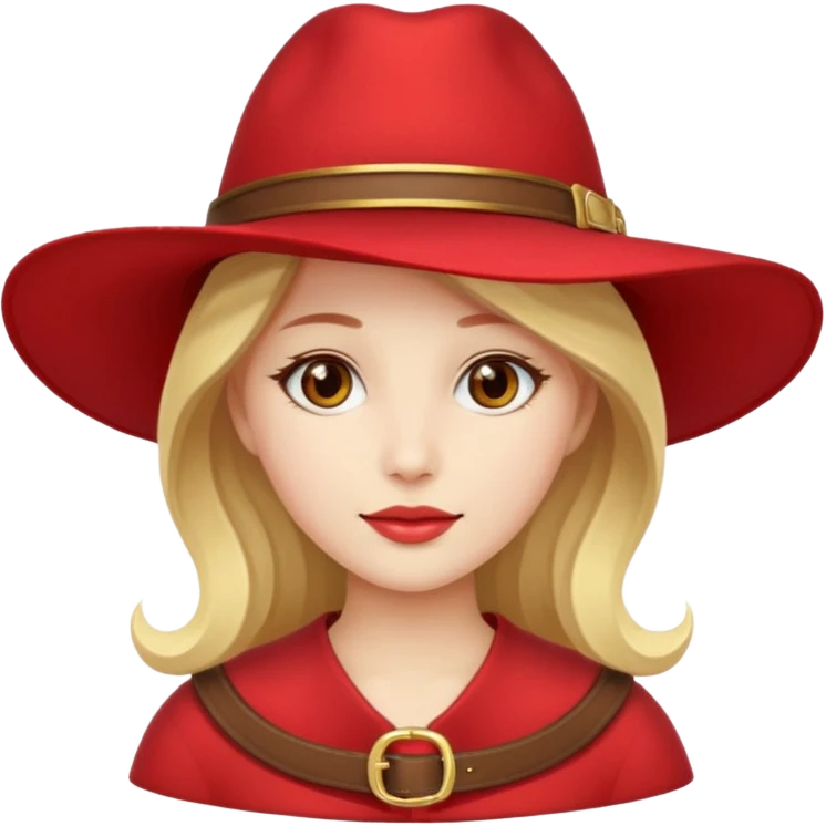 Woman with red wide-brim hat and gold buckle.








































 emoji
