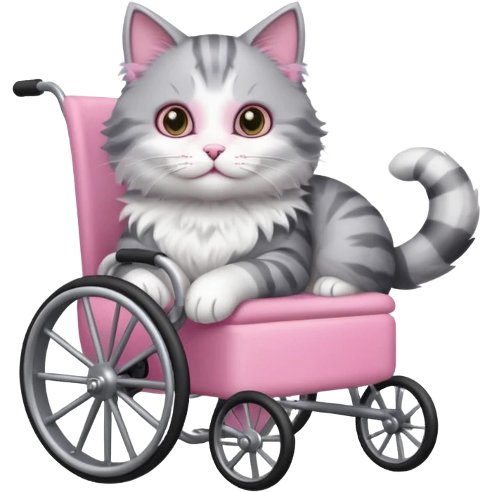 grey and white cat in a cat wheelchair emoji