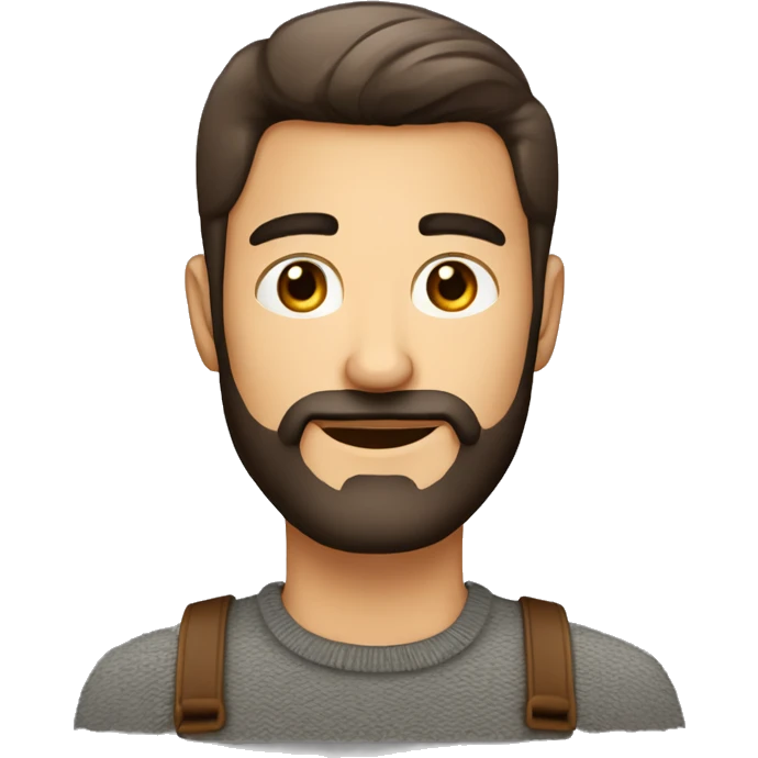 hombre con barba y coleta con ojos cafe y pelo corto por los lados emoji