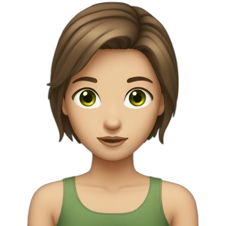 Girl have a brown hair green eyes and 17 years old  emoji