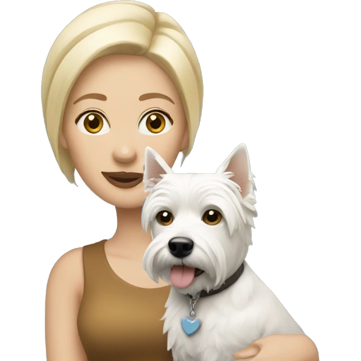 Blonde woman with a westie dog emoji
