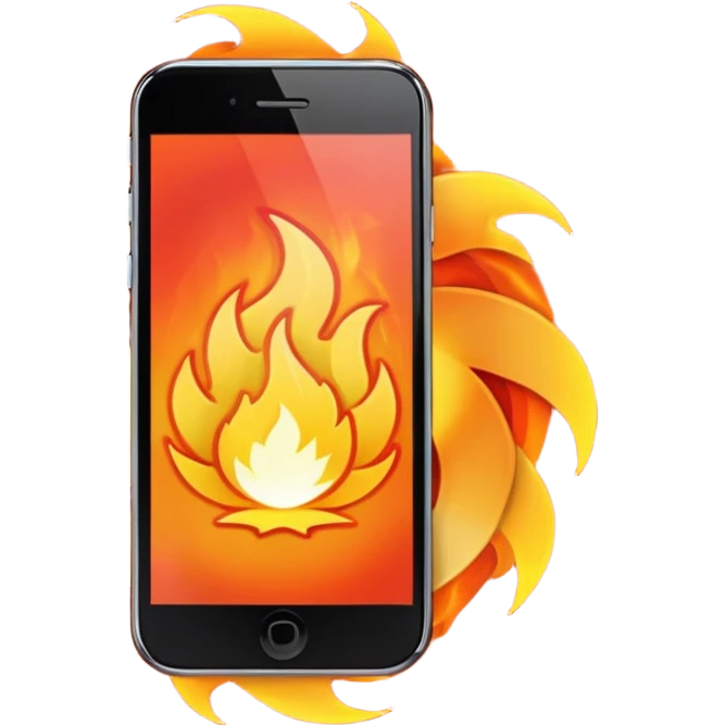 Generate aemoji of a phone spinning around with fire on emoji