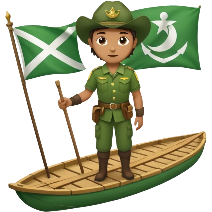 ranger on a wooden raft with a white flag emoji
