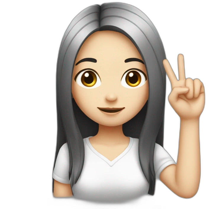 Small white skin black haired girl showing 3 fingers up, 2 closed emoji