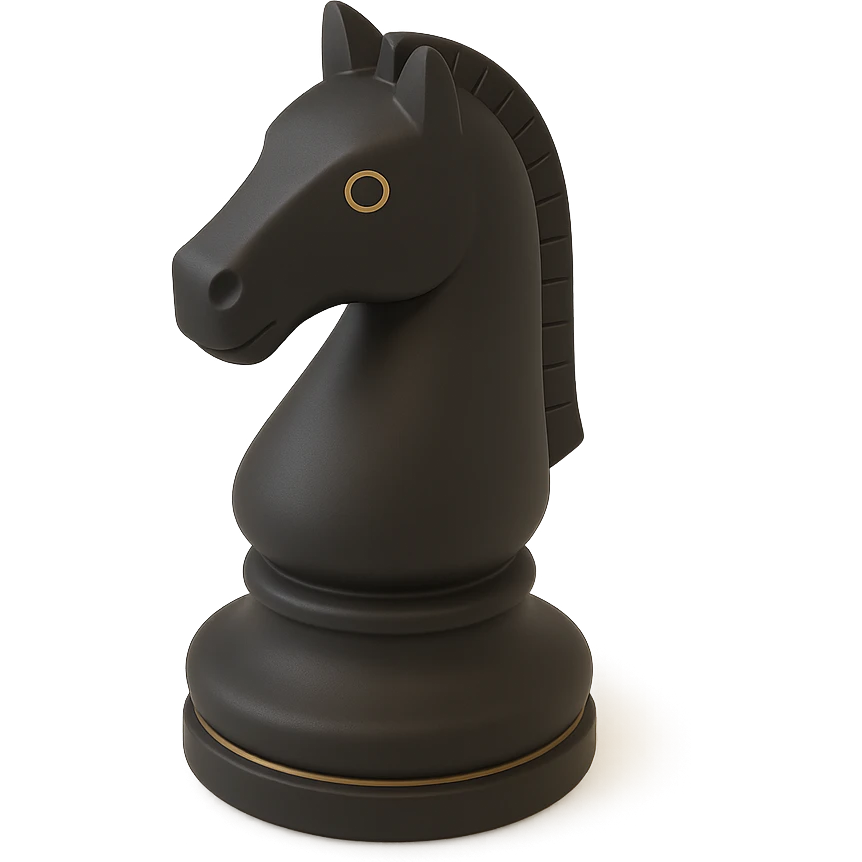 3D black chess knight piece, dramatic lighting emoji
