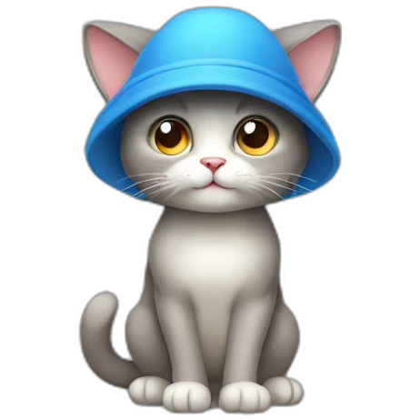  Cute Blue Cat without ears wearing a mushroom cap emoji